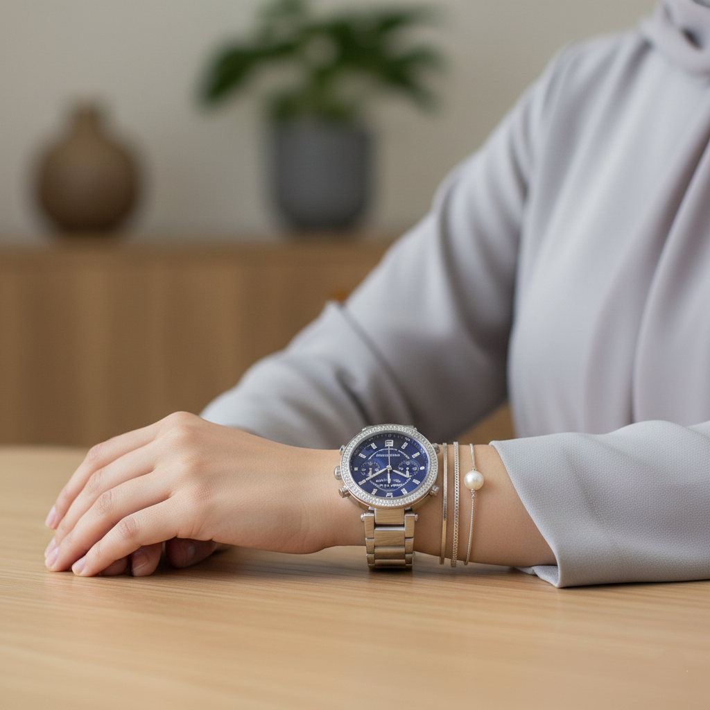 Michael Kors Parker MK6117 39mm Women's Chronograph Watch – Blue with Silver Stainless Steel Bracelet