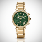 Michael Kors Parker MK6263 39mm Women's Chronograph Watch – Green with Gold Stainless Steel Bracelet