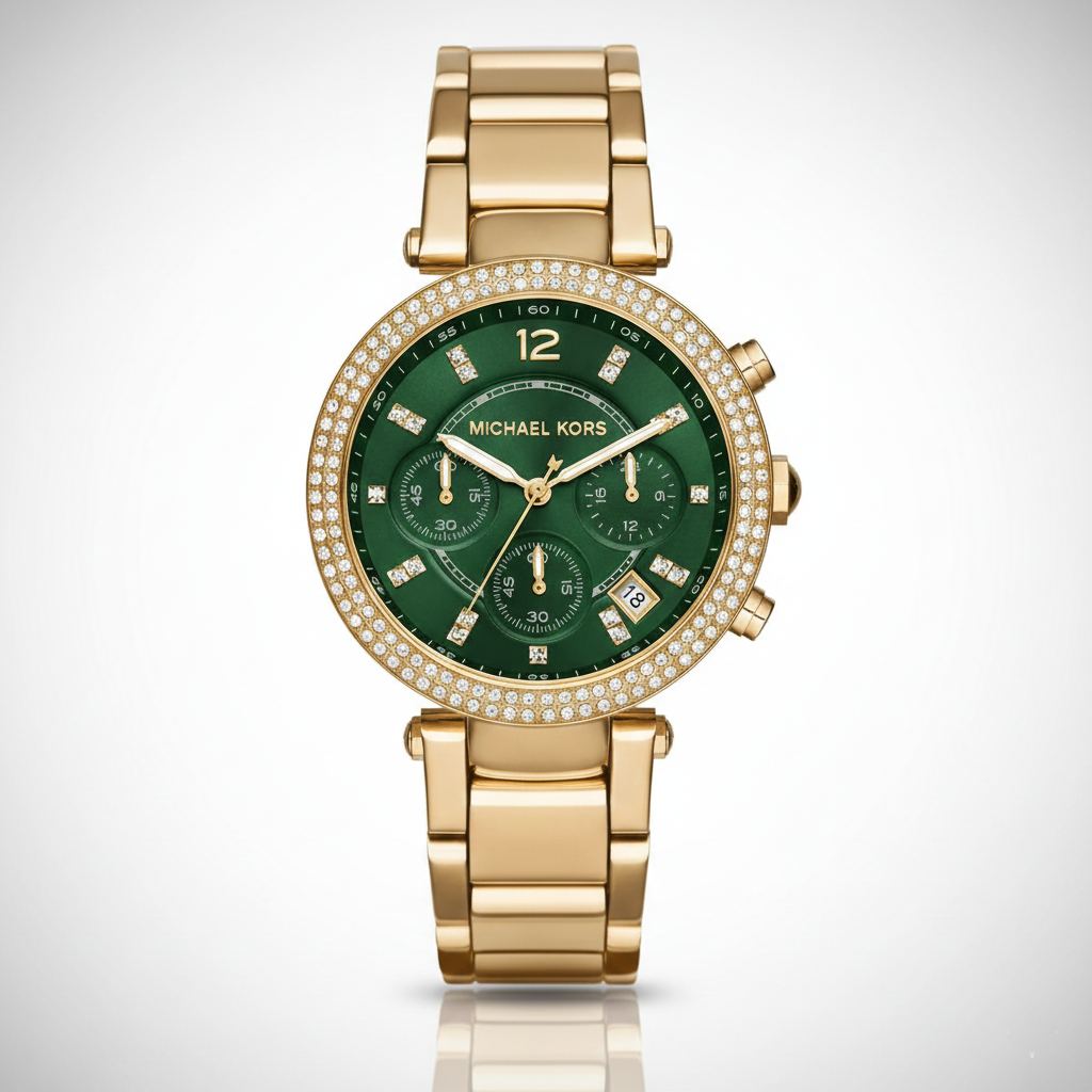 Michael Kors Parker MK6263 39mm Women's Chronograph Watch – Green with Gold Stainless Steel Bracelet