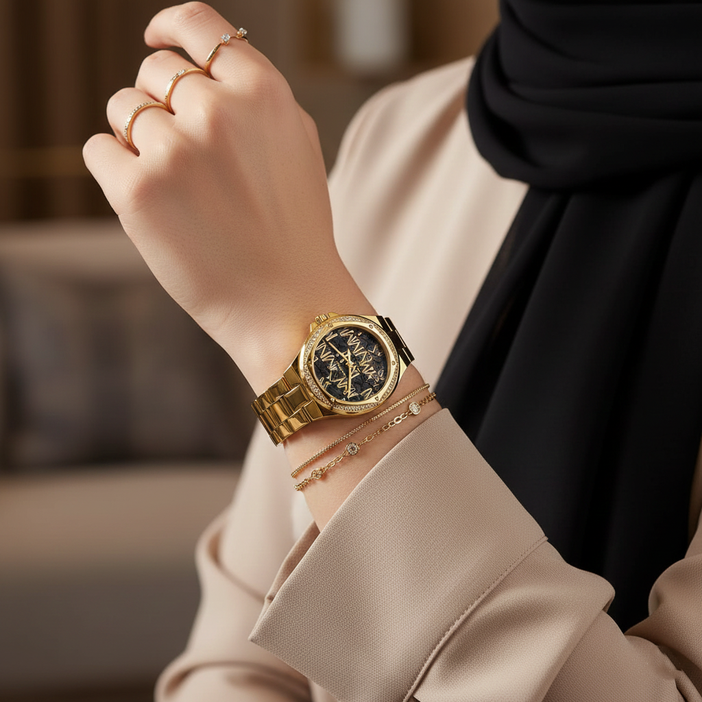 Michael Kors Signature MK7404 38mm Women's Quartz Watch – Black with Gold Stainless Steel Bracelet