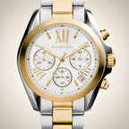 Michael Kors Bradshaw MK5974 43mm Women's Chronograph Watch – White with Two-Tone Stainless Steel Bracelet
