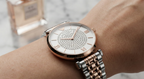 Emporio Armani Gianni T-Bar AR80035 32mm Women's Quartz Watch – White Crystal-Set & Two-Tone Silver and Rose Gold Stainless Steel Bracelet