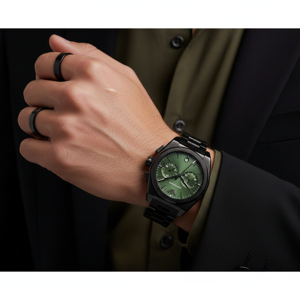 Emporio Armani Federico AR11562 42mm Men's Chronograph Watch – Green Sunray & Green Stainless Steel Bracelet