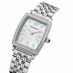 Emporio Armani Gianni T-Bar AR11405 28mm Women's Quartz Watch – Mother-of-Pearl & Silver-Tone Stainless Steel Bracelet