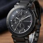Tommy Hilfiger Signature 1792119 Men's Multi-Function Watch – Black & Black Stainless Steel Bracelet