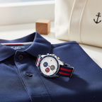 Tommy Hilfiger Signature 1792035 44mm Men's Multi-Function Watch – White & Navy-Red Textile Strap