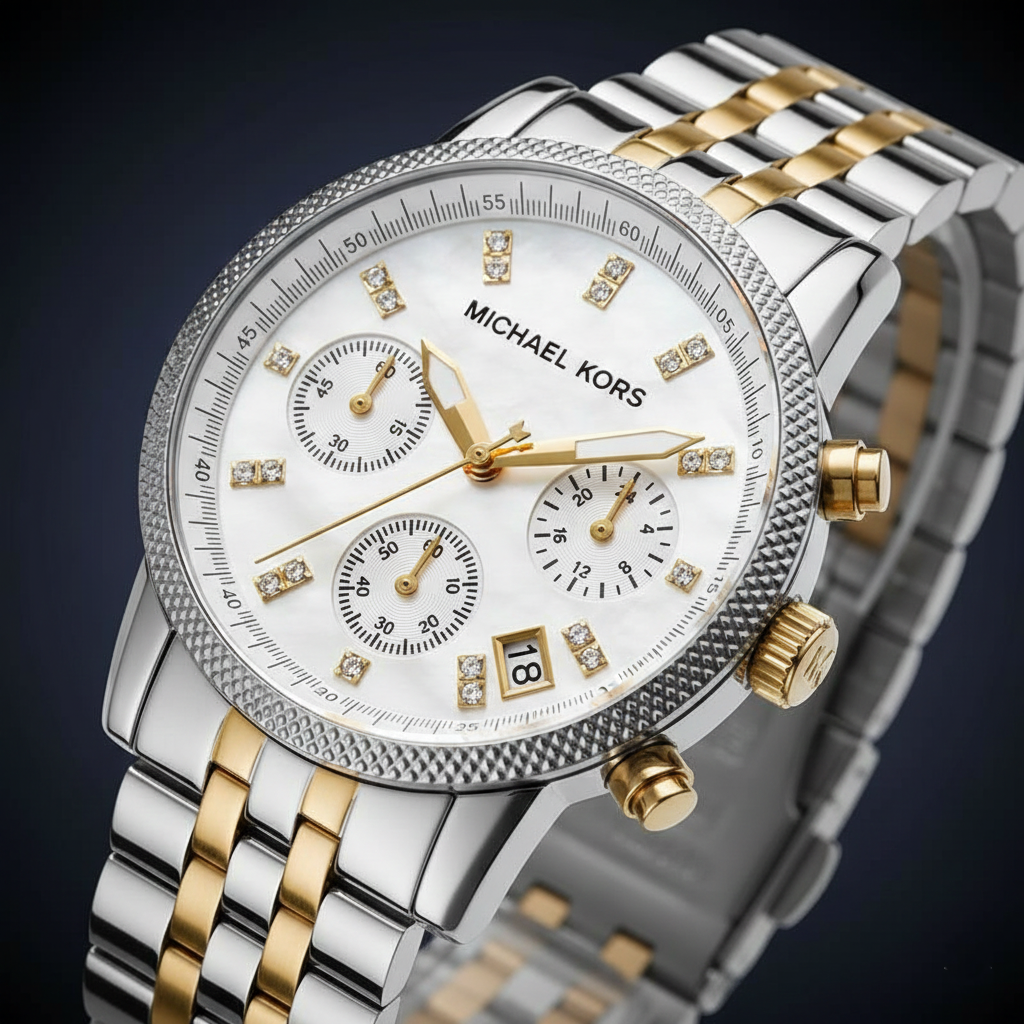 Michael Kors Ritz MK5057 38mm Women's Quartz Watch – Silver with Gold Stainless Steel Bracelet