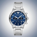 Emporio Armani Signature AR11306 43mm Men's Chronograph Watch – Blue Sunray & Silver-Tone Stainless Steel Bracelet