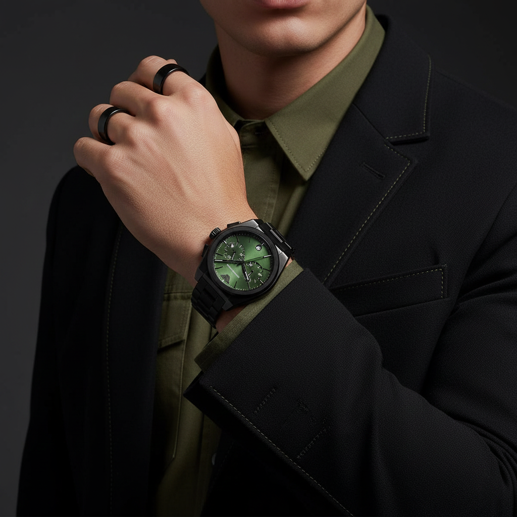 Emporio Armani Federico AR11562 42mm Men's Chronograph Watch – Green Sunray & Green Stainless Steel Bracelet