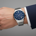 Emporio Armani Renato AR2448 43mm Men's Chronograph Watch – Blue & Blue Stainless Steel Bracelet