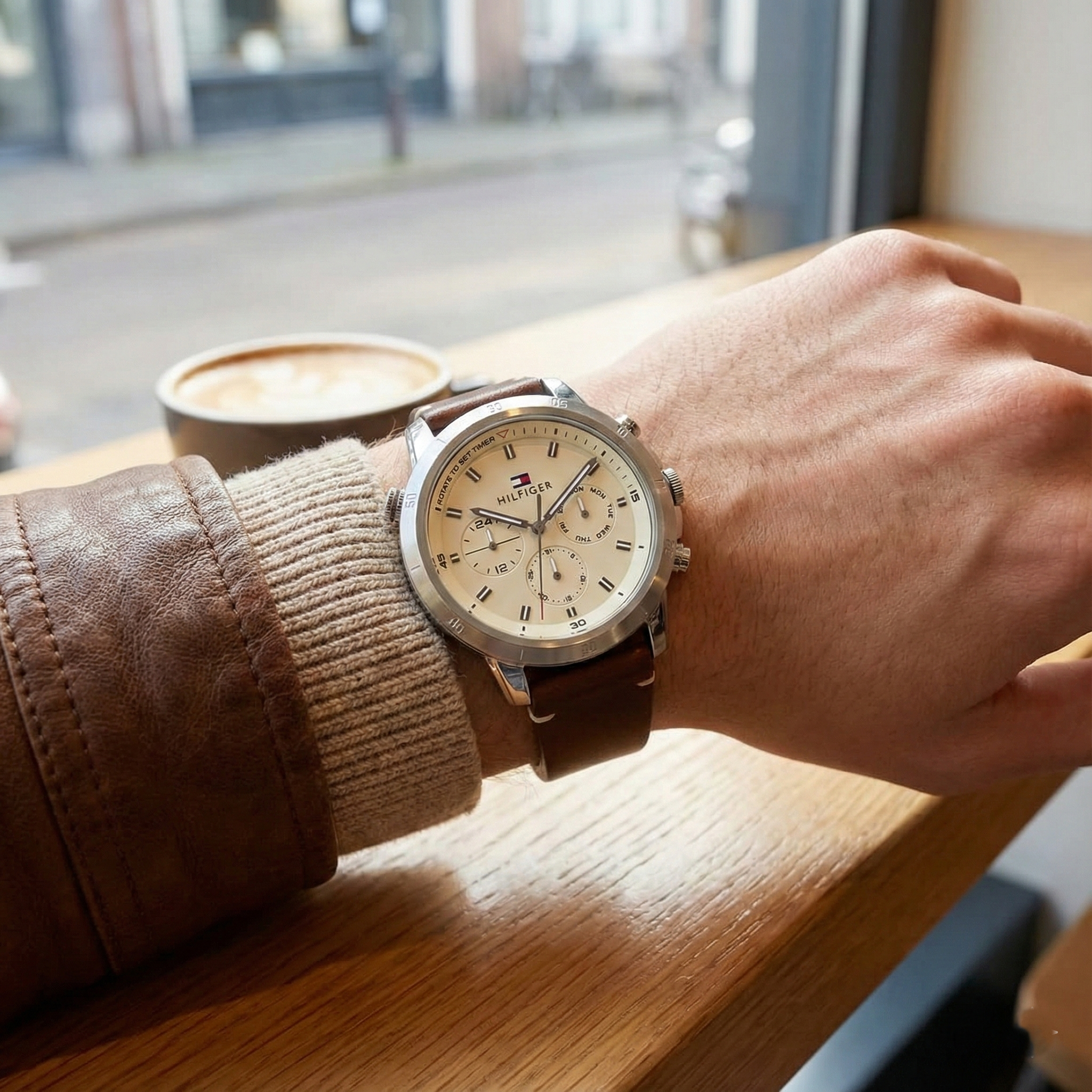 Tommy Hilfiger Signature 1792102 Men's Multi-Function Watch – Beige & Brown Genuine Leather Strap