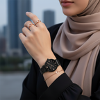 Emporio Armani Gianni T-Bar AR11245 32mm Women's Quartz Watch – Black & Rose Gold-Tone Stainless Steel Bracelet