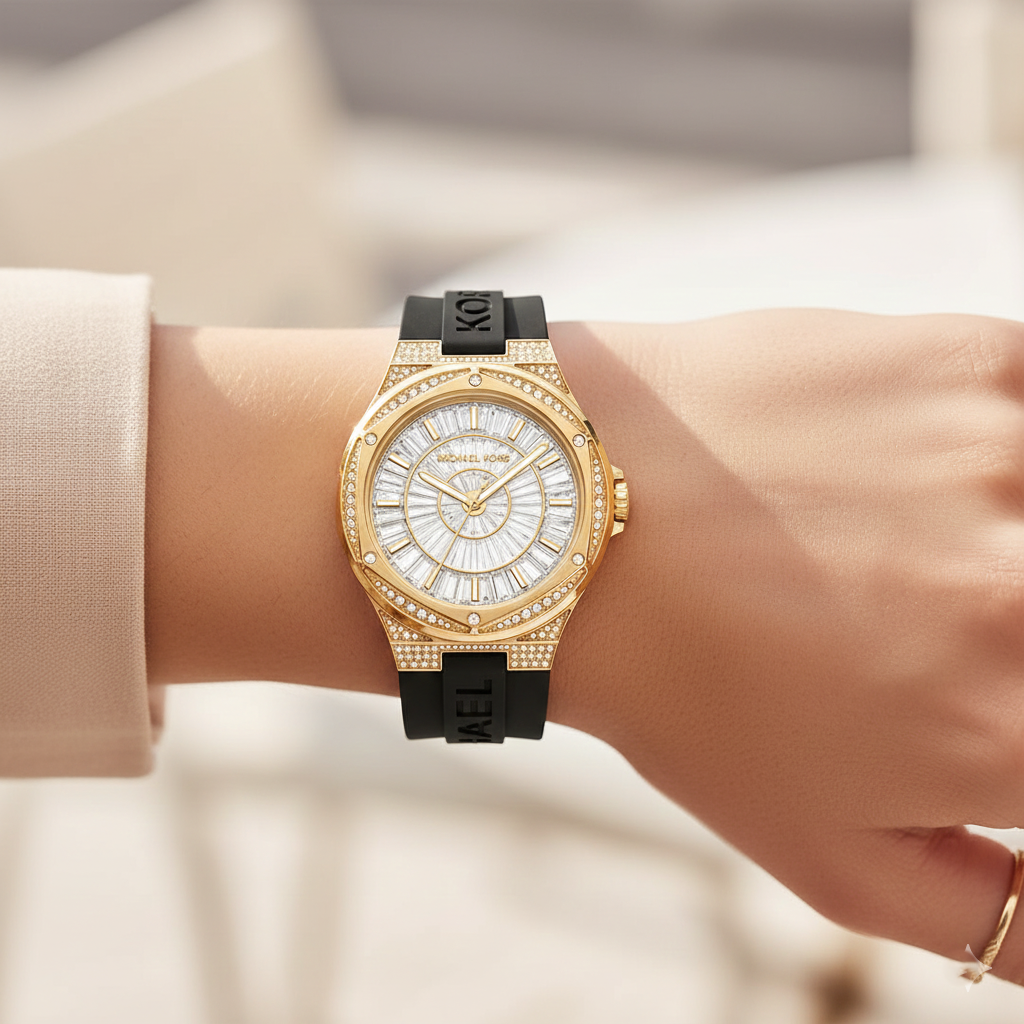 Michael Kors Camille MK7247 43mm Women's Quartz Watch – Gold with Gold Silicone Strap