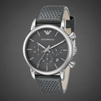 Emporio Armani Luigi AR1735 43mm Men's Chronograph Watch – Grey & Grey Genuine Leather Strap