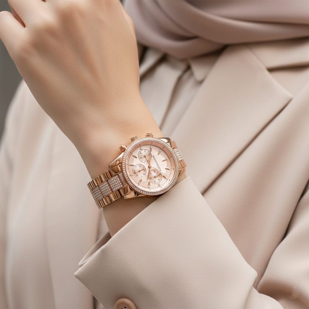Michael Kors Ritz MK6485 37mm Women's Chronograph Watch – Sunray Rose Gold with Rose Gold Stainless Steel Bracelet