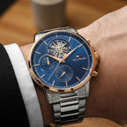Tommy Hilfiger Signature 1710734 Men's Multi-Function Watch – Blue & Two-Tone Silver and Rose Gold Stainless Steel Bracelet
