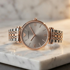 Emporio Armani Gianni T-Bar AR1840 32mm Women's Quartz Watch – White Sunray & Rose Gold Stainless Steel Bracelet
