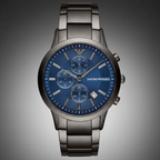 Emporio Armani Renato AR11215 43mm Men's Chronograph Watch – Blue Sunray & Gunmetal Stainless Steel Bracelet