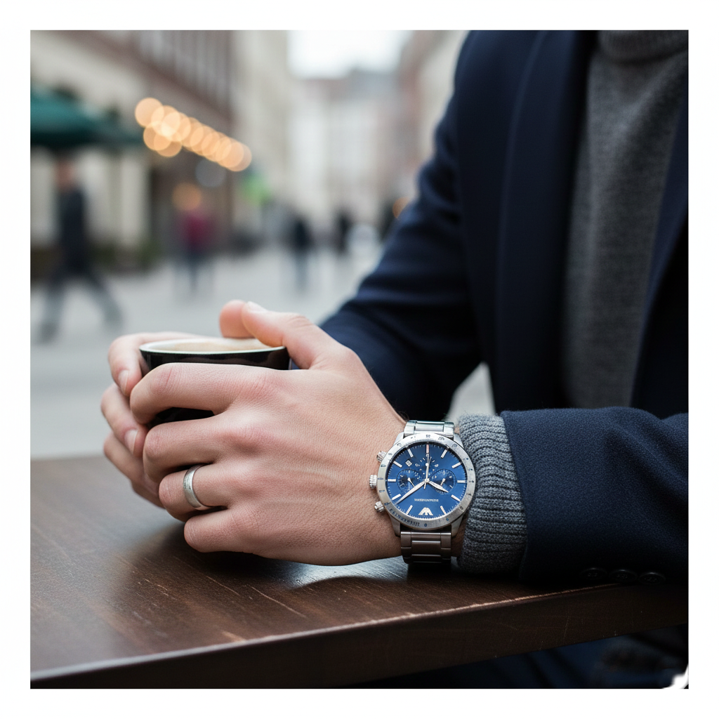 Emporio Armani Signature AR11306 43mm Men's Chronograph Watch – Blue Sunray & Silver-Tone Stainless Steel Bracelet