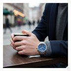 Emporio Armani Signature AR11306 43mm Men's Chronograph Watch – Blue Sunray & Silver-Tone Stainless Steel Bracelet