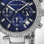 Michael Kors Parker MK6117 39mm Women's Chronograph Watch – Blue with Silver Stainless Steel Bracelet