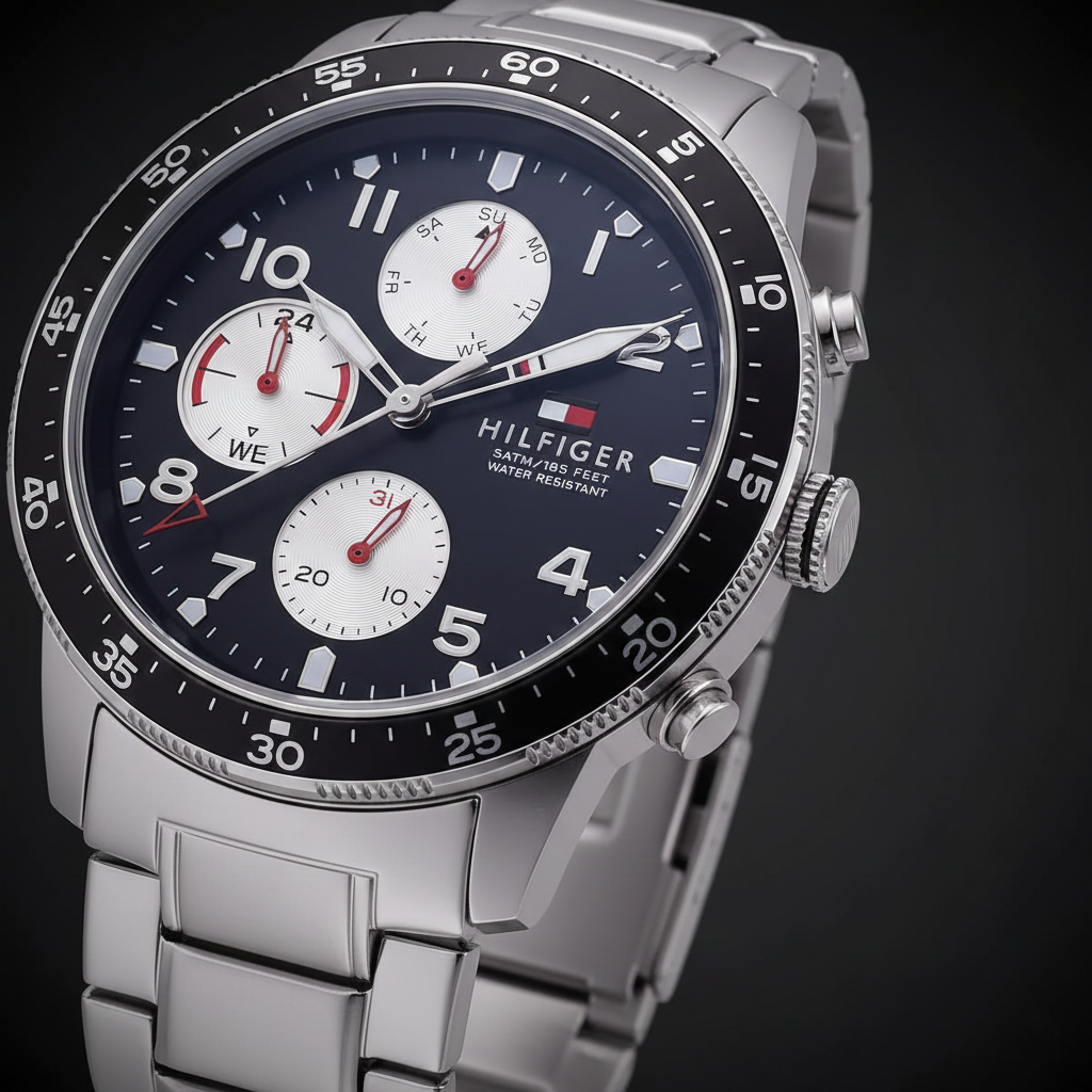 Tommy Hilfiger Jimmy 1791950 46mm Men's Multi-Function Watch – Black & Silver Stainless Steel Bracelet