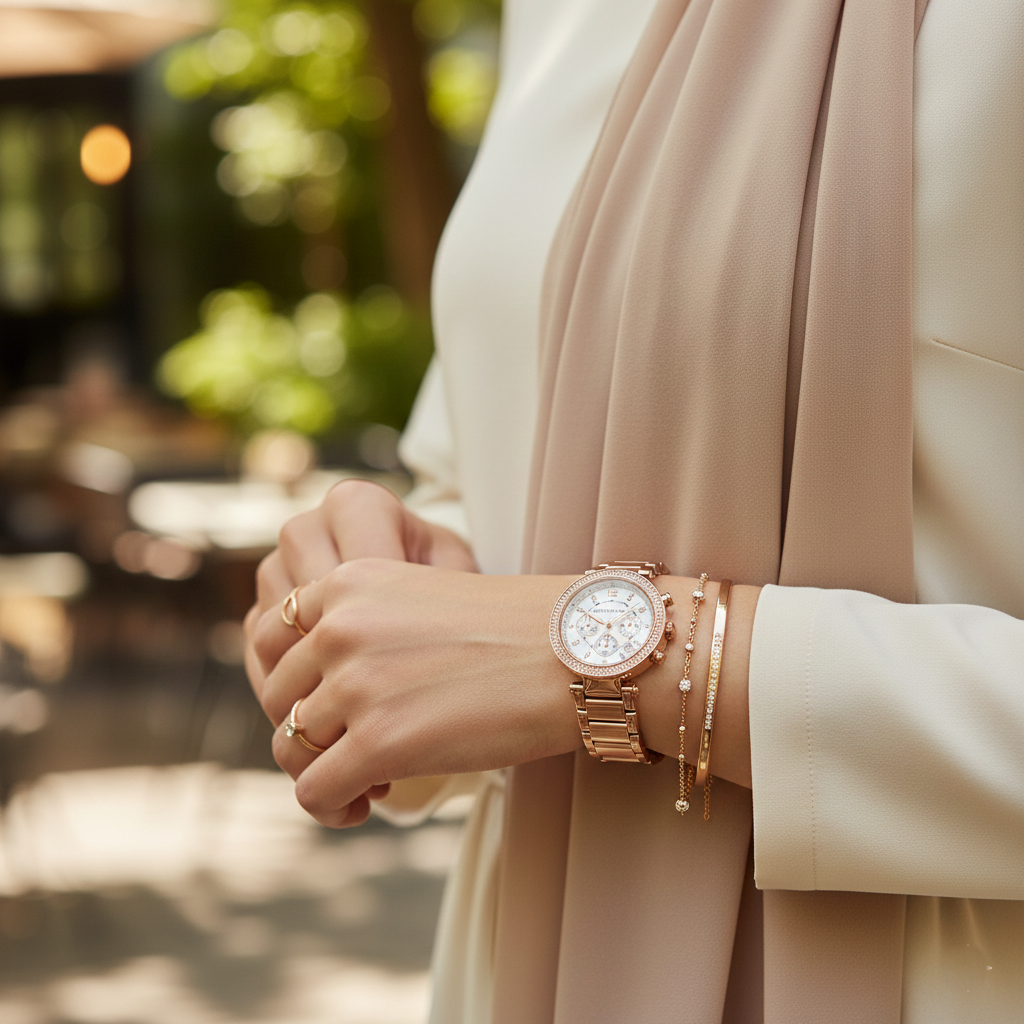 Michael Kors Parker MK5491 39mm Women's Chronograph Watch – Mother Of Pearl with Rose Gold Stainless Steel Bracelet
