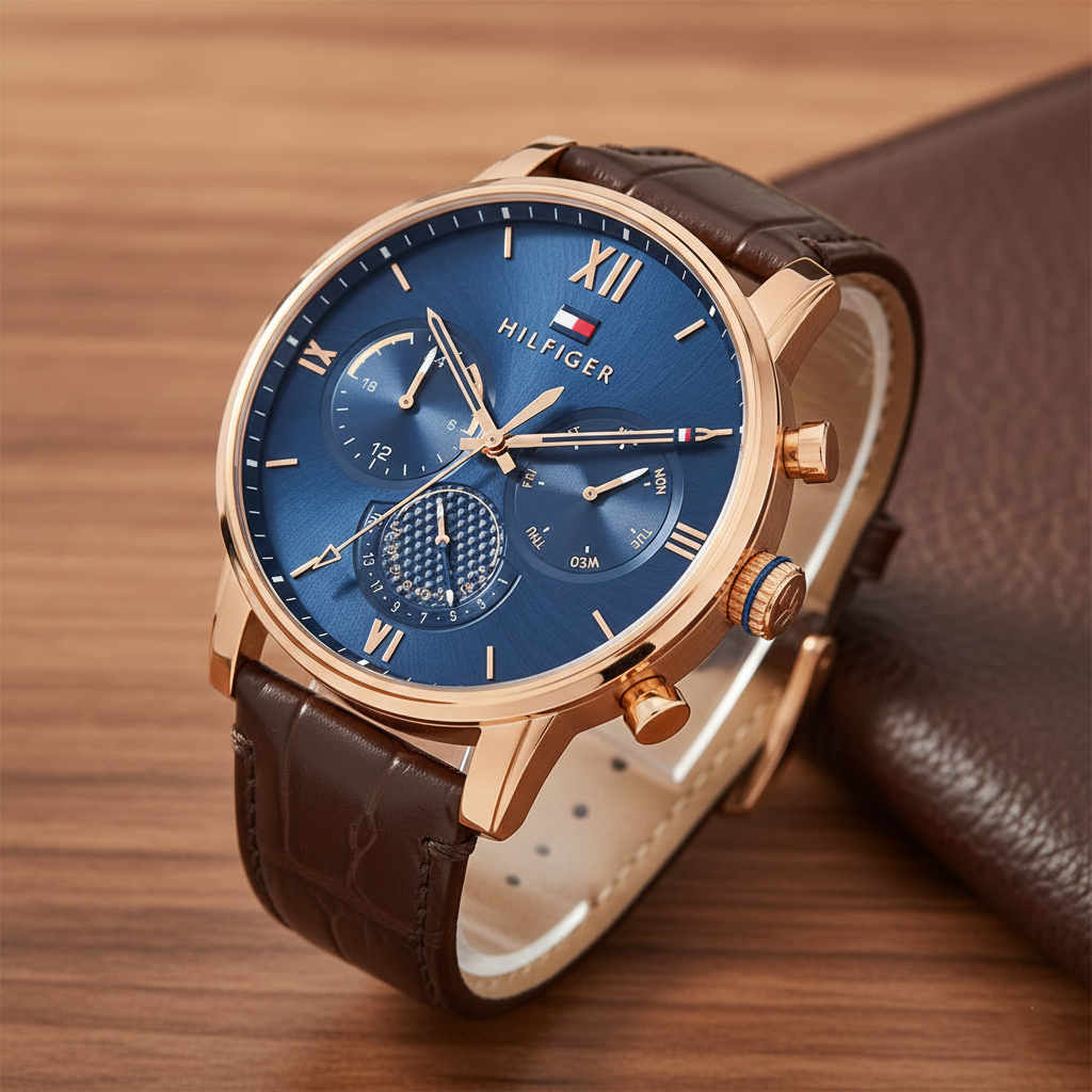 Tommy Hilfiger Sullivan 1791933 44mm Men's Multi-Function Watch – Blue & Brown Genuine Leather Strap