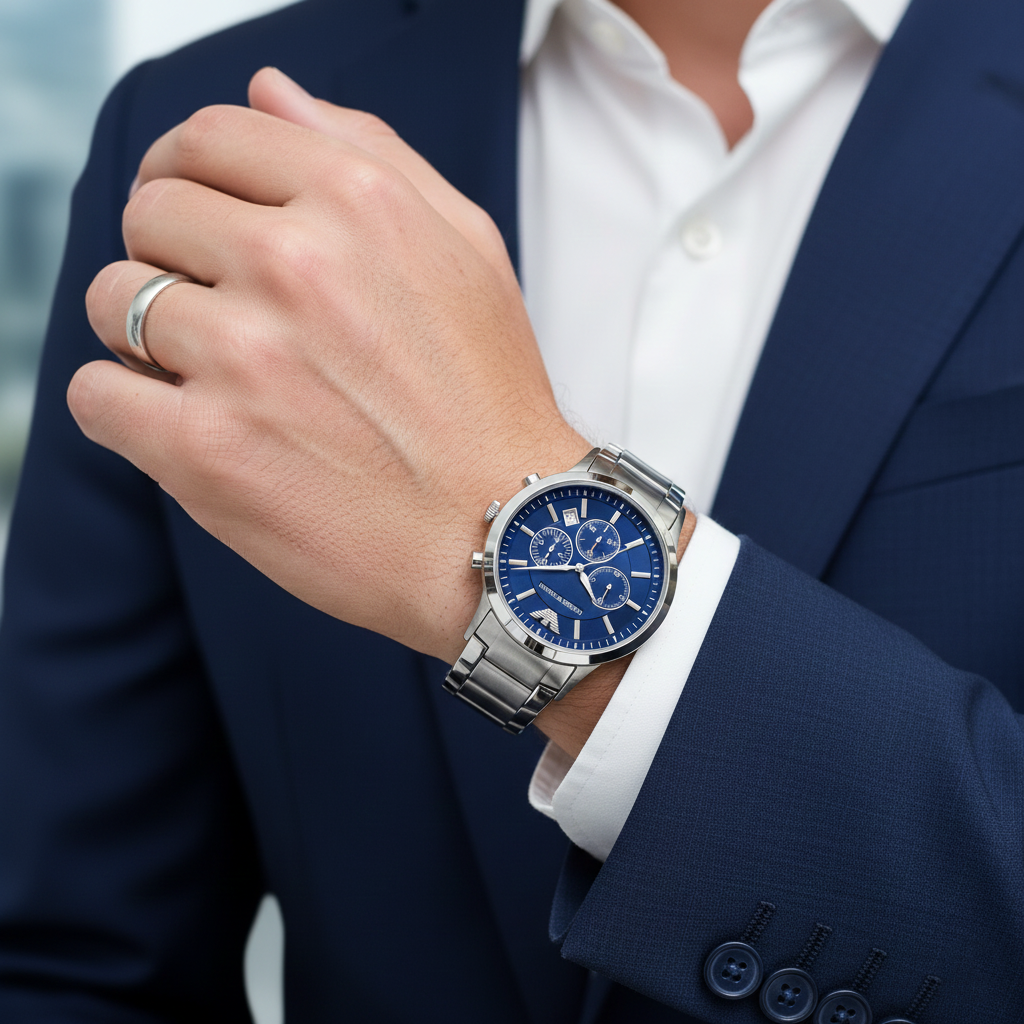 Emporio Armani Renato AR2448 43mm Men's Chronograph Watch – Blue & Blue Stainless Steel Bracelet
