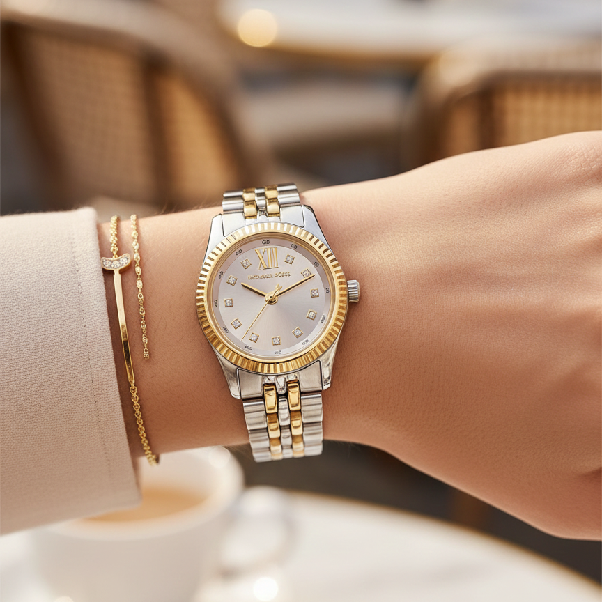 Michael Kors Lexington MK4815 26mm Women's Quartz Watch – Silver with Two-Tone Stainless Steel Bracelet