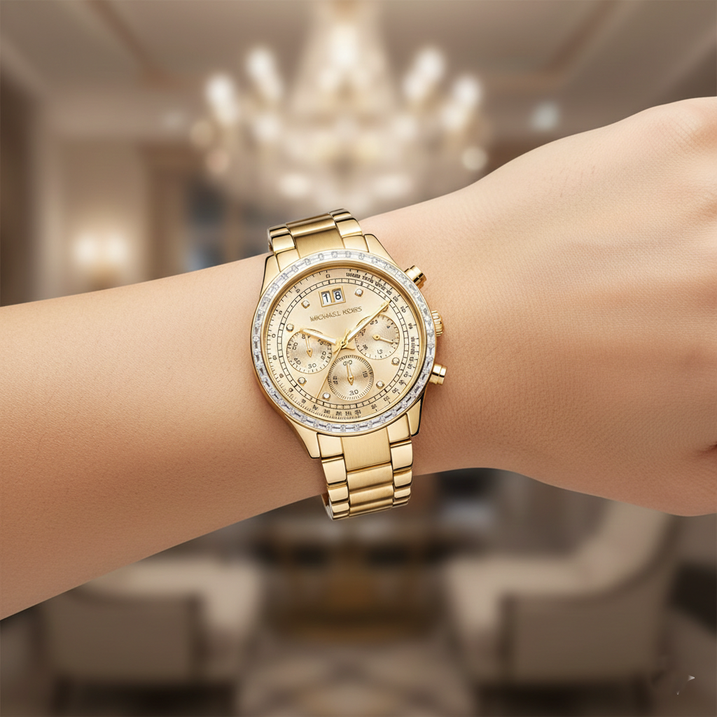 Michael Kors Brinkley MK6187 42mm Women's Chronograph Watch – Gold with Gold Stainless Steel Bracelet