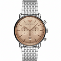 Emporio Armani Aviator AR11239 43mm Men's Chronograph Watch – Champagne Sunray & Rose Gold Stainless Steel Bracelet