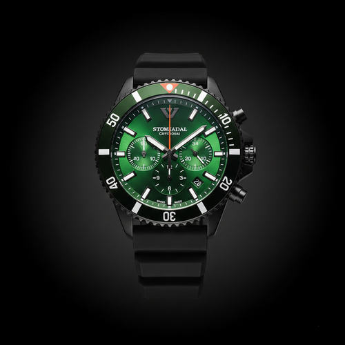 Emporio Armani Diver AR11463 43mm Men's Chronograph Watch – Green Sunray & Green Silicone Strap