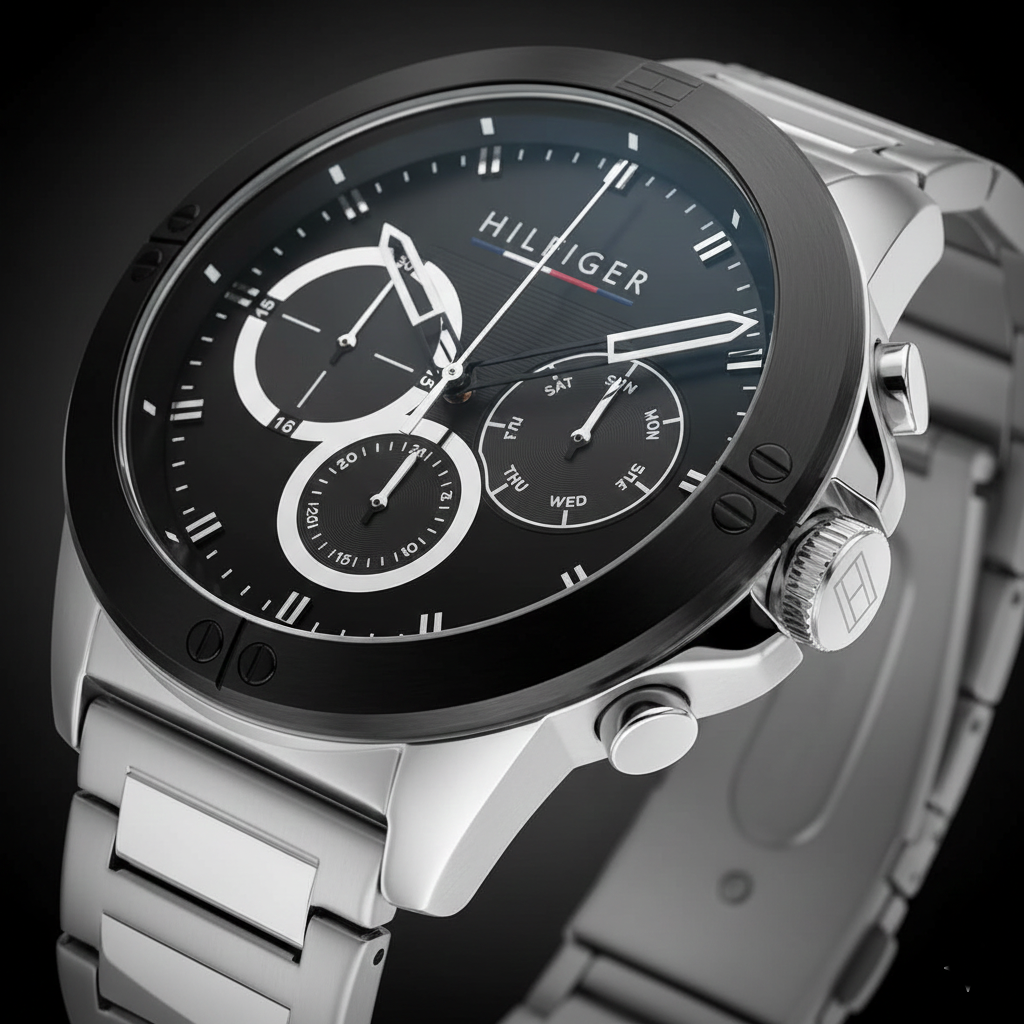 Tommy Hilfiger Harley 1791890 46mm Men's Multi-Function Watch – Black & Silver Stainless Steel Bracelet