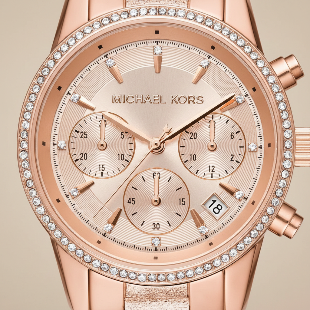 Michael Kors Ritz MK6598 37mm Women's Chronograph Watch – Sunray Rose Gold with Rose Gold Stainless Steel Bracelet