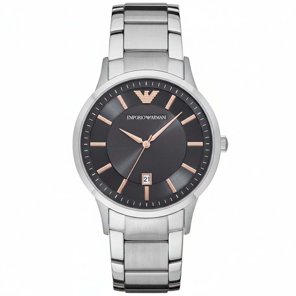 Emporio Armani Renato AR11179 43mm Men's Quartz Watch – Black & Rose Gold Stainless Steel Bracelet