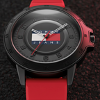 Tommy Hilfiger Houston 1792033 44mm Men's Quartz Watch – Black & Red Silicone Strap