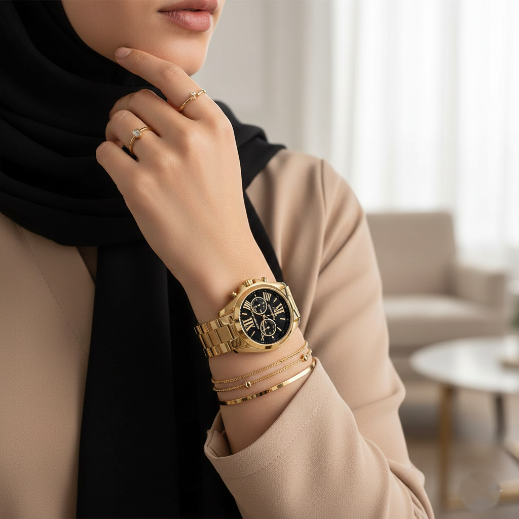 Michael Kors Bradshaw MK5739 43mm Women's Chronograph Watch – Black with Gold Stainless Steel Bracelet