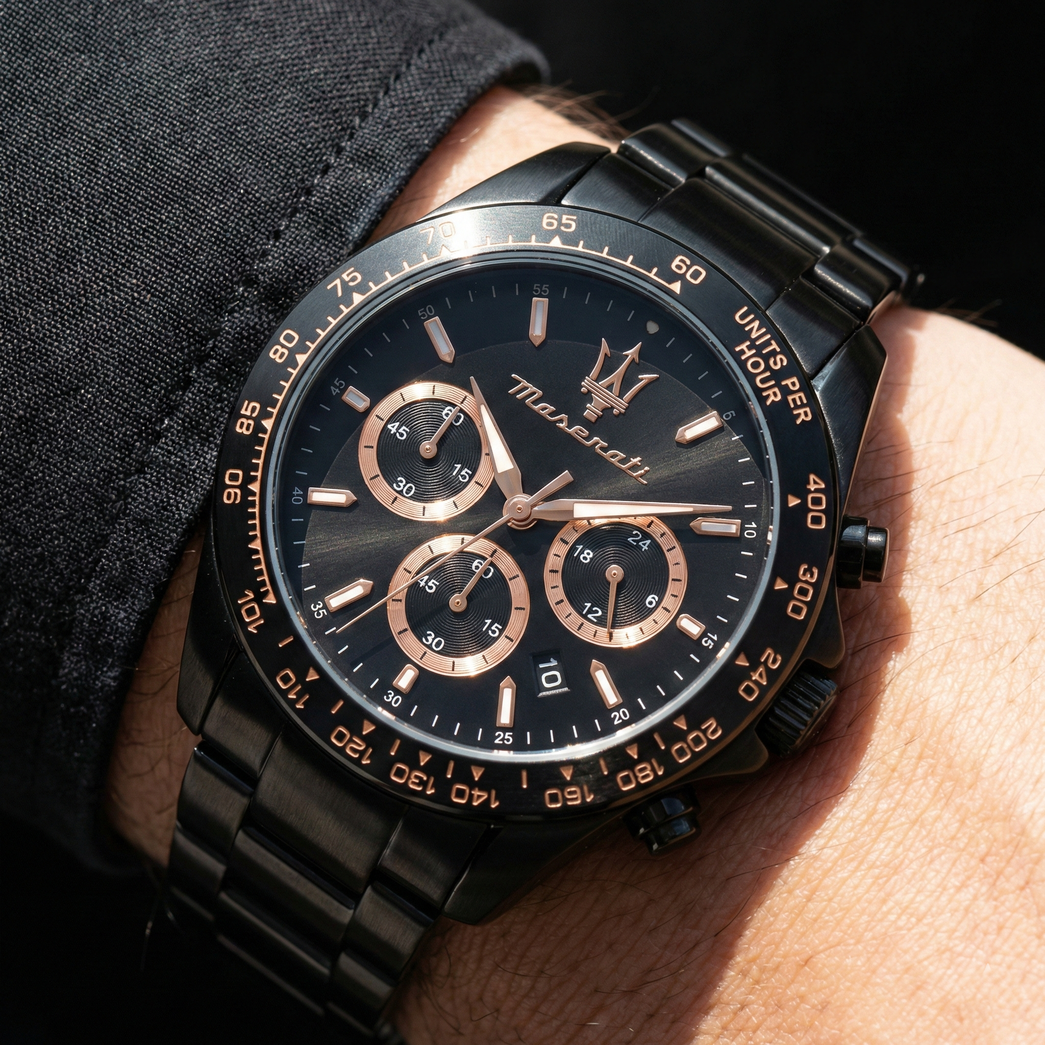 Maserati Traguardo R8873612048 45mm Men’s Chronograph Watch – Black Dial & Black PVD Stainless Steel Link Bracelet