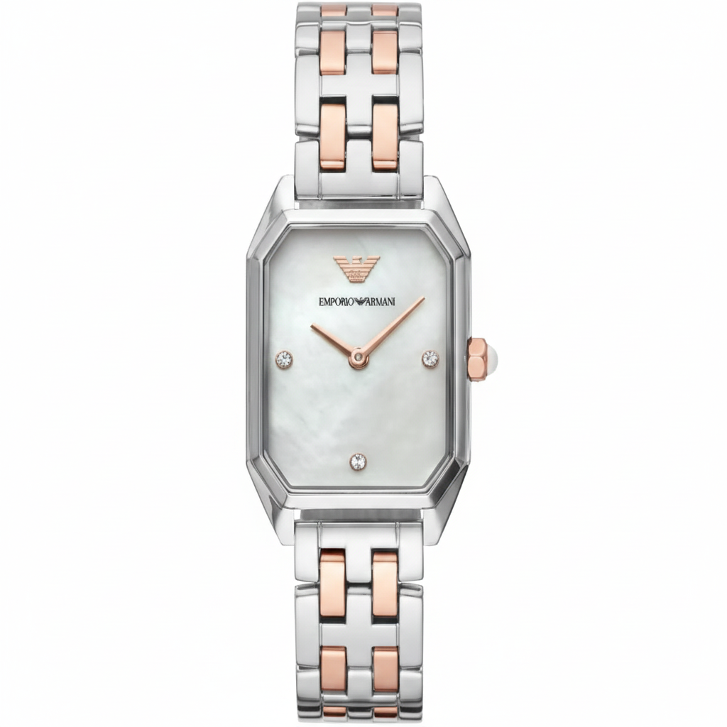 Emporio Armani Gioia AR11146 22mm Women's Quartz Watch – Mother-of-Pearl & Two-Tone Silver and Rose Gold Stainless Steel Bracelet