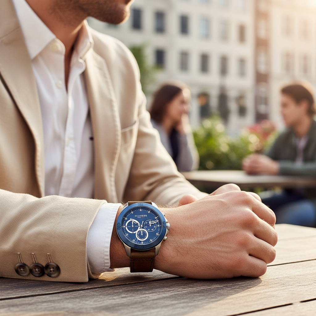 Tommy Hilfiger Harley 1791895 46mm Men's Multi-Function Watch – Blue & Brown Genuine Leather Strap