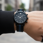 Emporio Armani Luigi AR1948 Men's Chronograph Watch – Black & Blue Textile Strap
