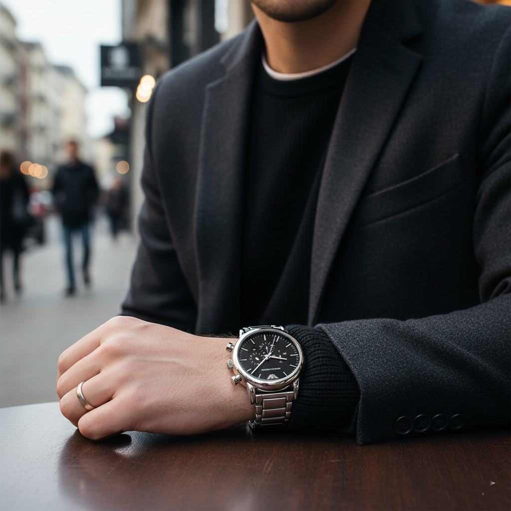 Emporio Armani Luigi AR1894 43mm Men's Chronograph Watch – Black & Black Stainless Steel Bracelet