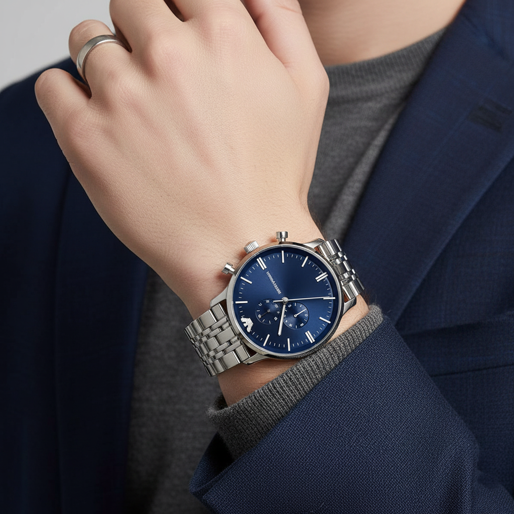 Emporio Armani Gianni AR1648 43mm Men's Quartz Watch – Blue & Blue Stainless Steel Bracelet