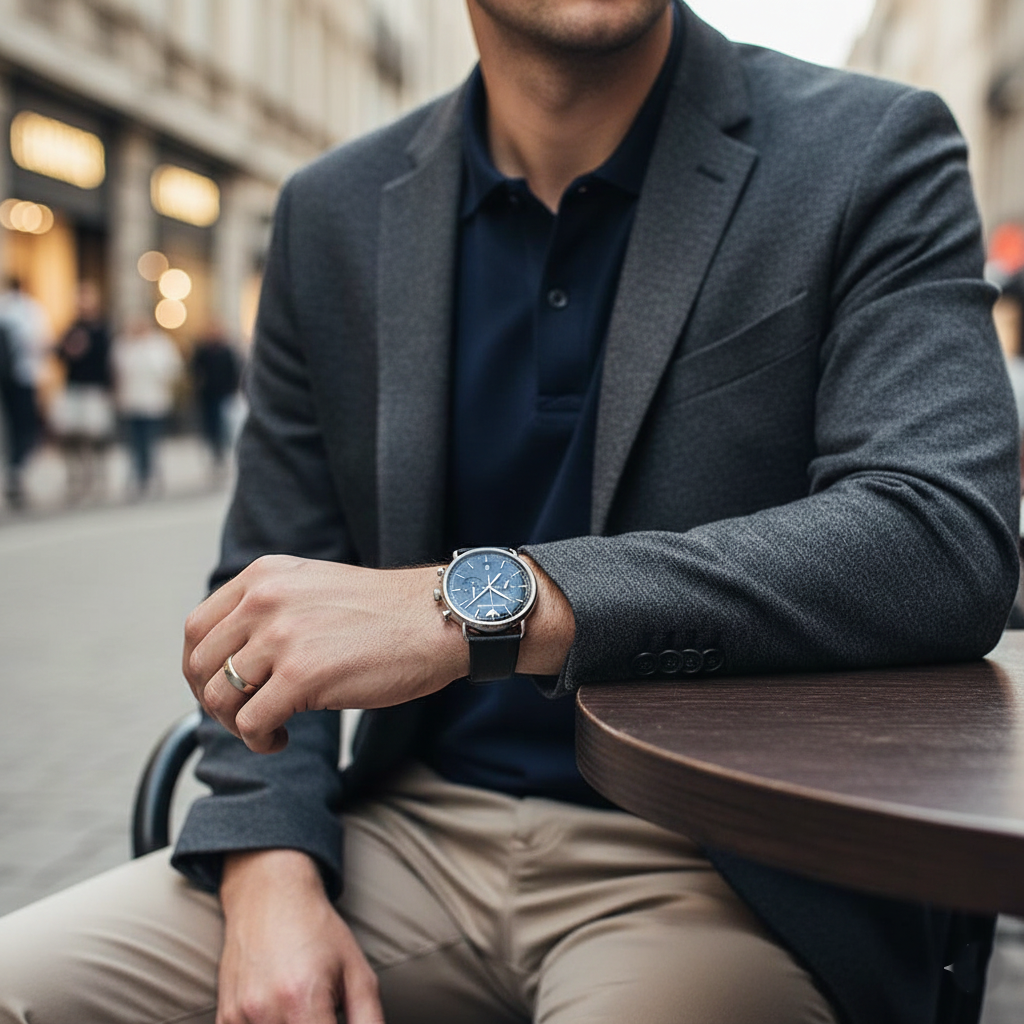 Emporio Armani Aviator AR11105 43mm Men's Chronograph Watch – Blue & Blue Genuine Leather Strap