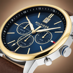 Tommy Hilfiger Kyle 1791980 44mm Men's Multi-Function Watch – Blue & Brown Genuine Leather Strap