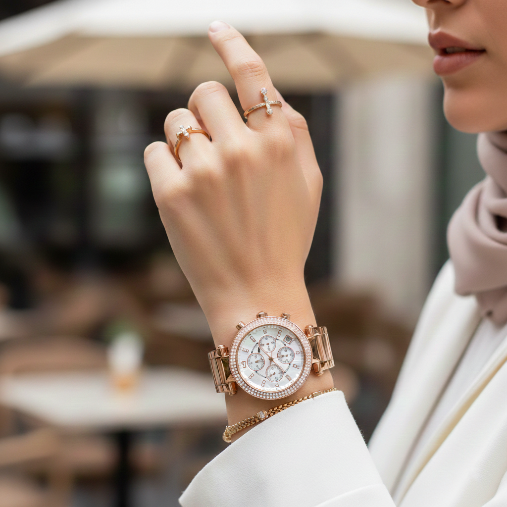 Michael Kors Parker MK5491 39mm Women's Chronograph Watch – Mother Of Pearl with Rose Gold Stainless Steel Bracelet