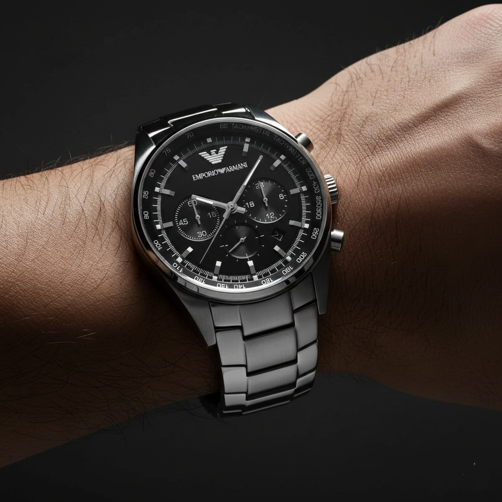 Emporio Armani Tazio AR5980 46mm Men's Chronograph Watch – Black & Black Stainless Steel Bracelet