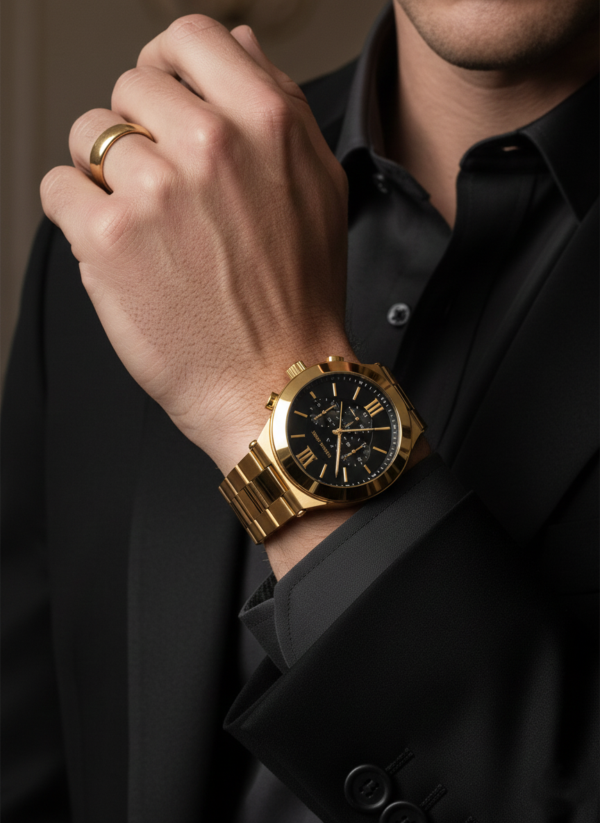 Michael Kors Billie MK9220 44mm Men's Chronograph Watch – Black & Gold-Tone Stainless Steel Bracelet