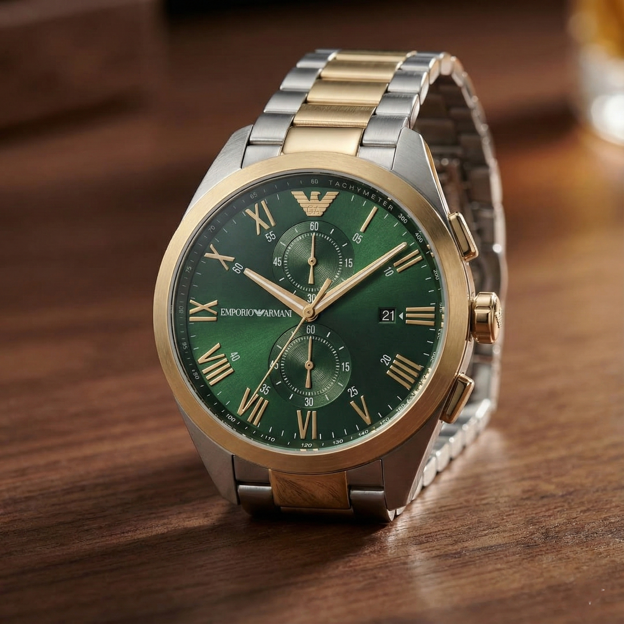 Emporio Armani Paolo AR11511 Men's Chronograph Watch – Green Sunray & Green Stainless Steel Bracelet